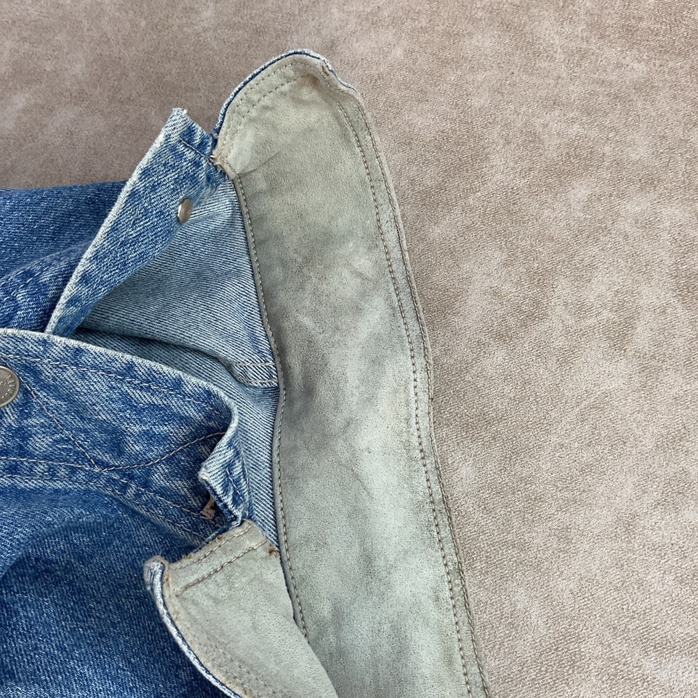 VTG Banana Republic‎ Safari Travel Jean Jacket 90s Denim Leather Trim Trucker L - Picture 9 of 16